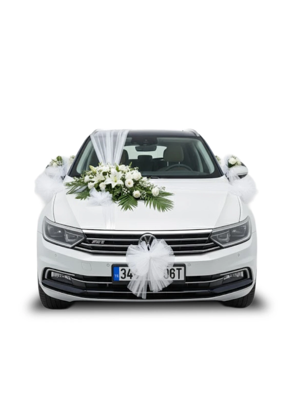 Beyaz Gelin Arabası Süsleme Seti – Zarif Kaput Ve Kapı Çiçekleri