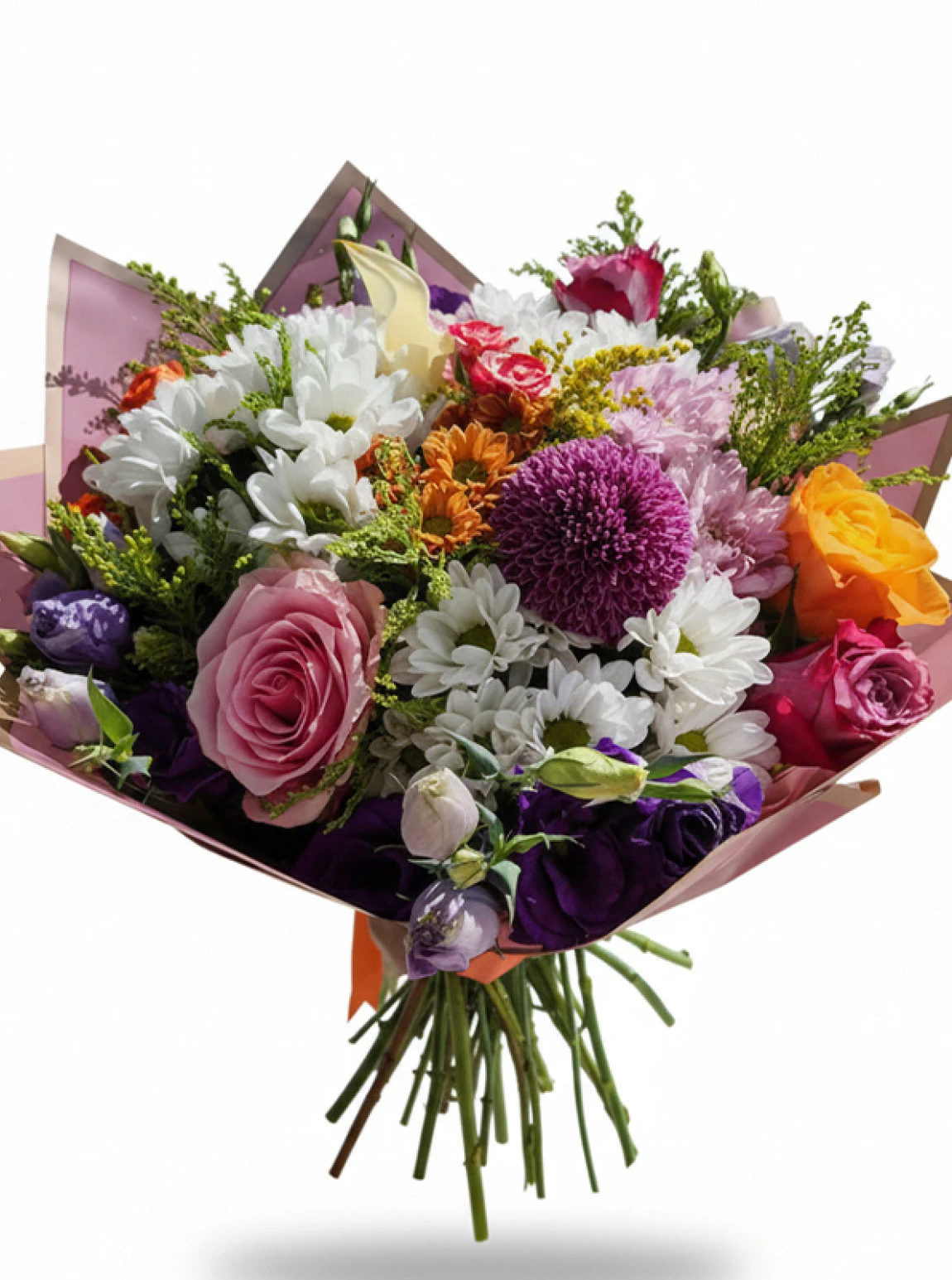 Renkli Gül Ve Kır Çiçekleri Buketi