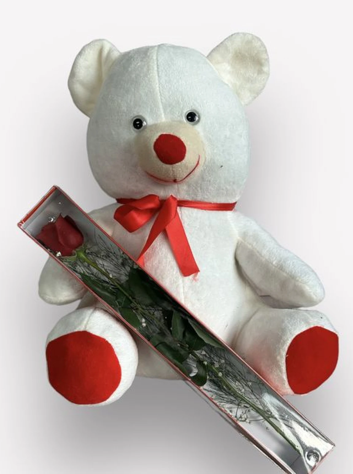 Sevimli Peluş Ve Kutuda Tek Gül