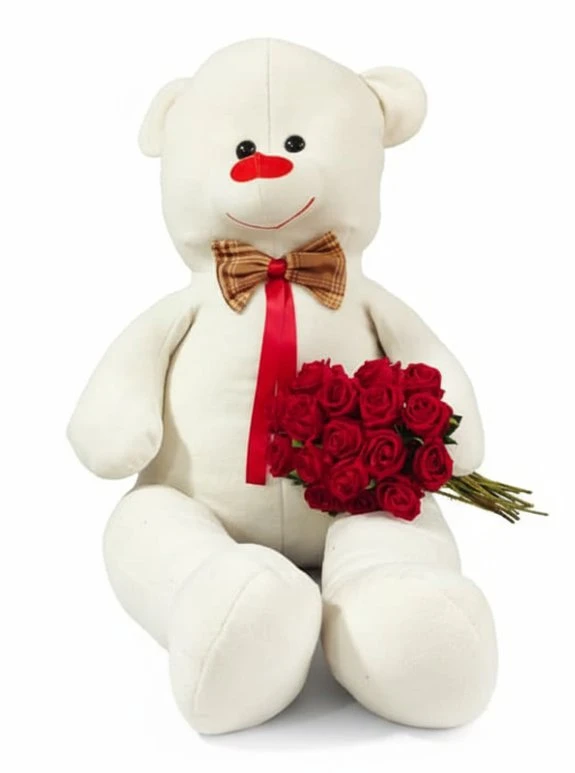 150 Cm Peluş Ayıcık Ve 12’Li Kırmızı Gül Buketi