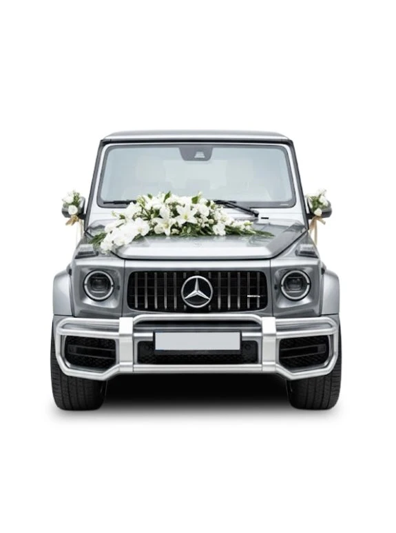 Gelin Arabası Çiçeği – Beyaz Lilyum & Gül Kaput Süslemesi